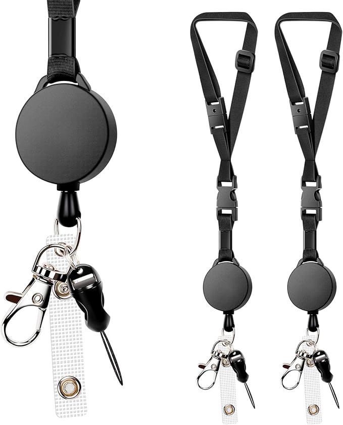 2 Pack Adjustable Retractable Lanyards, Quick Release Buckle and Safety Breakaway Lanyards with Swivel Metal Lobster Clasp for Offices, Staff, Students, Employees