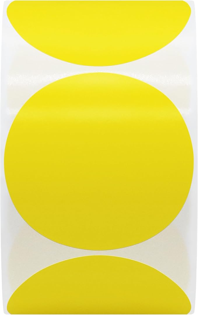 Hybsk 2 inch Circle Color Direct Thermal Stickers Shipping Labels for Barcodes,Name Tag,DIY Logo Design,QR Code,Inventory– Compatible with Zebra,Rollo,Munbyn,and More-750 pcs (2 inch,Yellow)