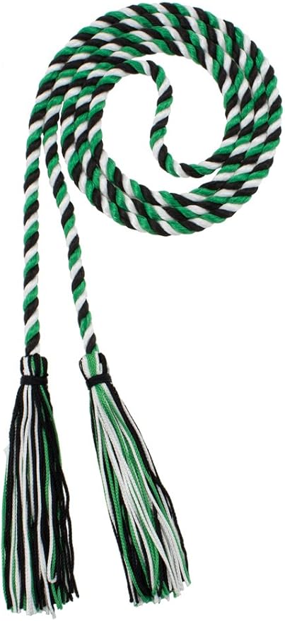 Tassel Depot Graduation Honor Cord - Black/Kelly/White - Every School Color Available - Made in USA