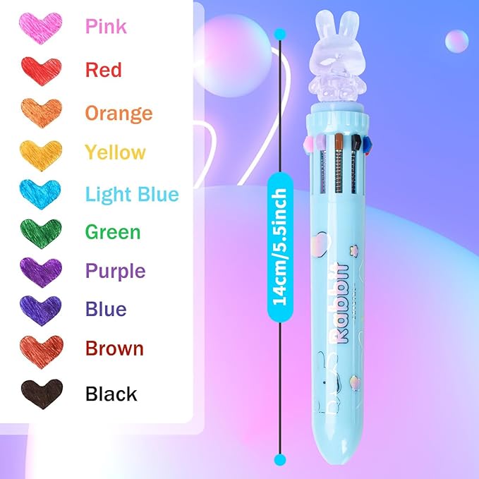 Multicolor Ballpoint Pen 0.7 mm, 10-in-1 Colored Pens Fine Point Retractable Cute Cartoon Animal Ballpoint Pens for Office School Supplies Students Kids Gifts, 6 Pack