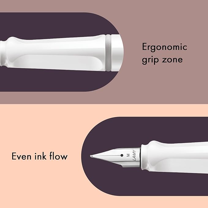 LAMY safari white - Fountain Pen with ergonomic grip & polished Left-Handed steel nib (LH) in size M - ideal for any Writing & Calligraphy - including LAMY T 10 blue cartridge