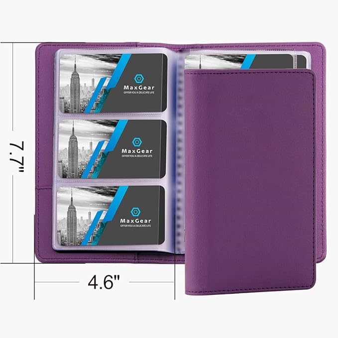 MaxGear Business Card Organizer, 240 Cards Book Portable Business Card Holder for Men & Women, Professional PU Credit Cards Binder File Storage, Purple