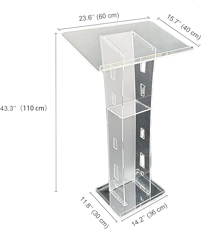 Mobile Detachable Acrylic Transparent Curved Podium for Speeches, Opening Ceremonies, Celebrations and Other Occasions,Countertop Size 60x40cm,Easy Assembly Required