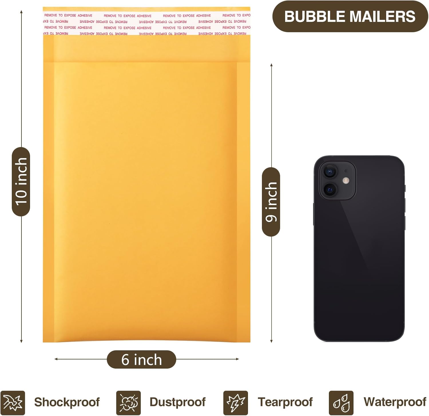 UCGOU Kraft Bubble Mailers 6x10 Inch 100 Pack Usable Size 6x9 Inch Yellow Padded Envelopes #0 Small Business Mailing Packages Self Sealing Tear Resistant Boutique Shipping Bags for Jewelry Supplies