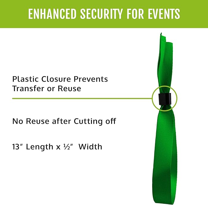 100 WristCo Cloth Event Wristbands - Kelly Green Fabric Bracelets Wrist Bands for Concerts Festival Admission Party 13 ½” x ½”