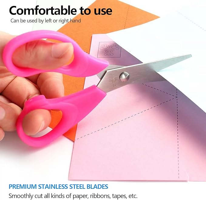 Kids Scissors, Blunt-Tip Scissors Stainless Steel Blades & plastic handle, Scissors for School or Crafting, Back to School Supplies,13.5cm, 2 Pack (GREEN+PINK)