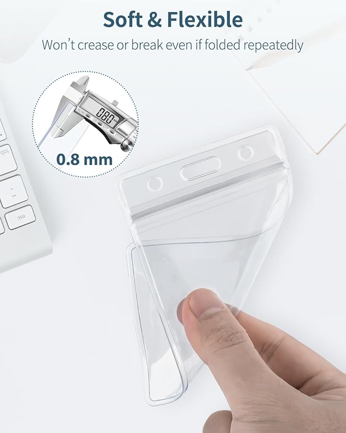 Pawfly 6 Pack Vertical ID Card Badge Holder Waterproof Clear Card Sleeve Case Cover Heavy Duty Card Protector Pouch with Resealable Zip for Proximity Key Card Driver’s License and Credit Card