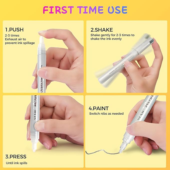 SFAIH Acrylic Silver Paint Pens - 8 Pack 2-3MM Medium Tip & 0.7MM Extra Fine White Paint Marker for Rock Painting, Wood, Metal, Fabric, Canvas, Glass, Ceramic, Diy Crafts