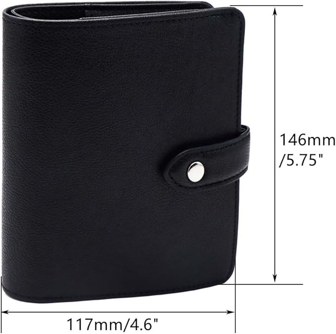 Mogoostry A7 Binder Cover Savings Binder Wallet Leather Binder Folder 6-Ring Refillable Notebook Binder Planner Cover Hardcover Budget Binder Organizer (Black)