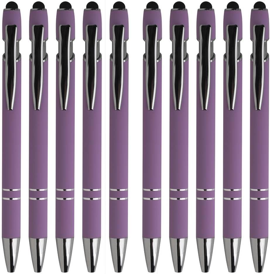 Pink Ballpoint Pens with Black Ink, 2-in-1 Stylus Tip, 1.0mm Medium Point, Matte Metal Barrel – 10-Pack for Office or School