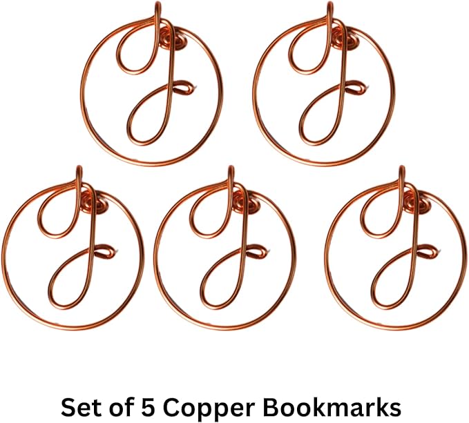 Personalized Initial Copper Bookmark, Set of 5, Handmade Copper Gift for Her, Him, Couple on Birthday, Wedding Anniversary, Alphabet Bookmark (J)