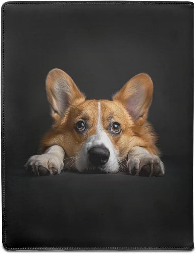 Office Folder Cute Dog Pattern PU Leather Padfolio with A4 Size Clipboard Clip for Business Resume Interview Document Sleeve Binder Folder for Men/Women