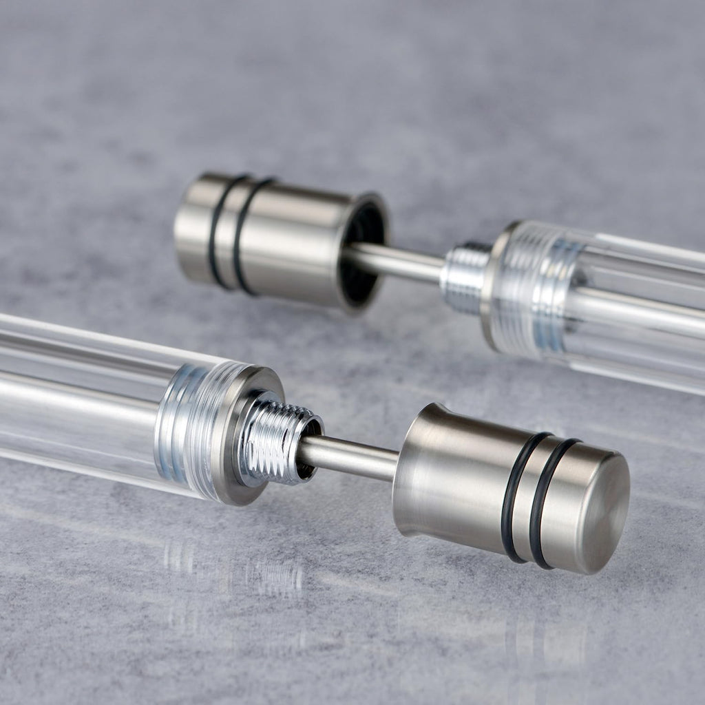 Asvine V200 Titanium Fountain Pen Vacuum Filling, Bock Medium Nib Clear Transparent Acrylic Smooth Writing Pen Case Set