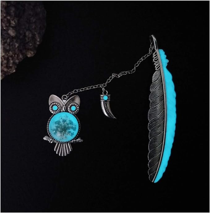 Vintage Feather Metal Bookmark, Unique Glow in The Dark Bookmark Gift for Men Women (Antique Silver Owl)