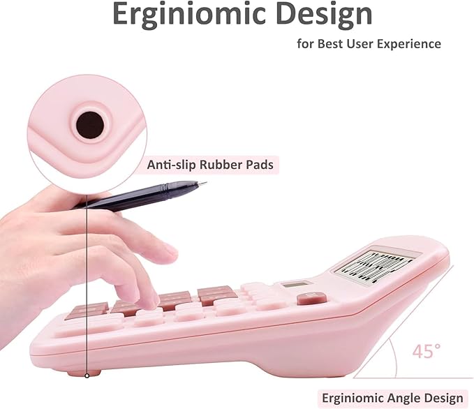 Desk Calculator,Cute Caculator with Dual Power Source,Basic Calculators Desktop with 12 Digit Large LCD Display Big Buttons Simple Financial Calculator for Office Home School(Pink)