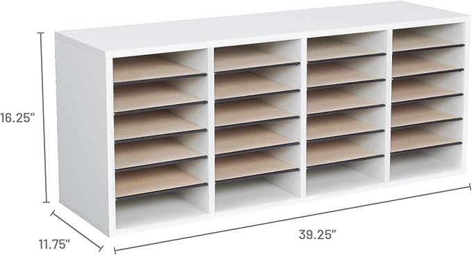 Safco Products Wood Adjustable Literature Organizer, 24 Compartment, 9423GR, Gray, Durable Construction, Removable Shelves, Stackable,16.4"x39.4"x11.8"