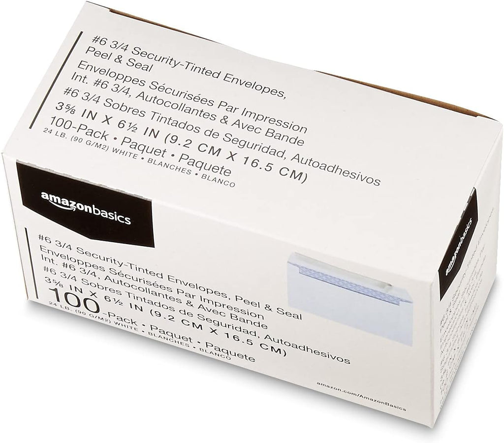 Amazon Basics Security Self-Seal Mailing Envelope, White, 6 3/4, 100-Pack