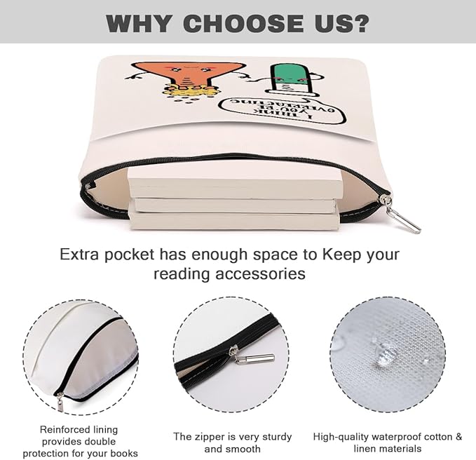 Book Themed Gifts Waterproof Book Sleeve Book Pouch Funny Reading Gifts Science Teacher Gifts for Women Friend Book Covers for Paperbacks Book Accessories Book Protector with Zipper and Front Pocket