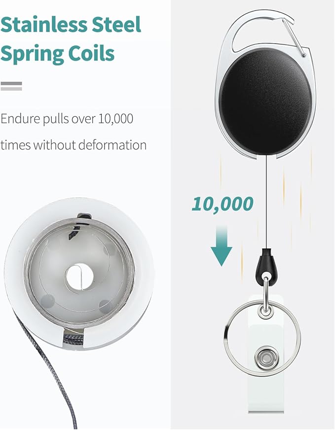 Uniclife 2 Pack Retractable Badge Reel for Badge Holder Heavy Duty Retractable Keychain Strong ABS Casing with Stainless Steel Spring Coil 24 Inch Nylon Rope Carabiner Clip and Key Ring