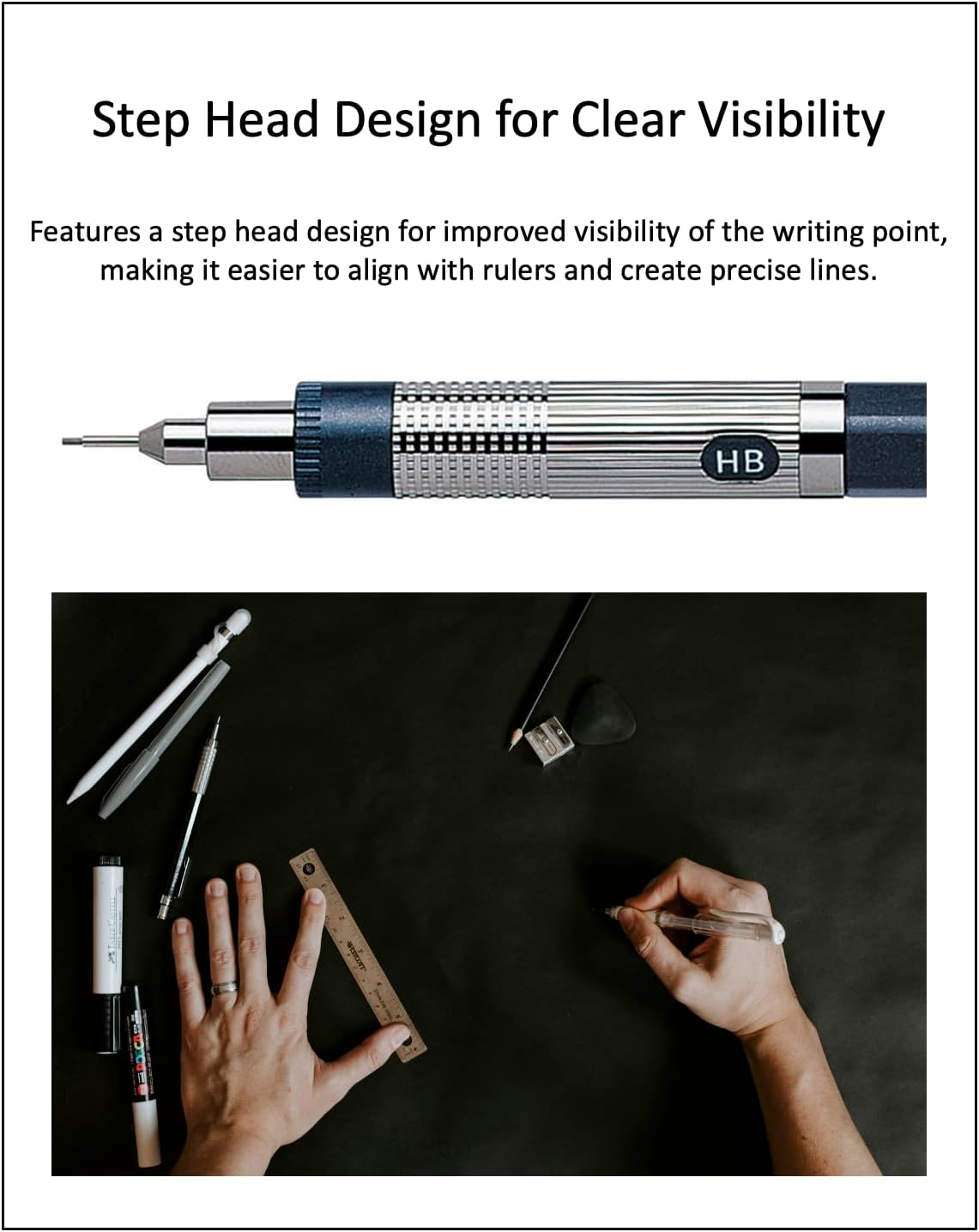 Graphlet Mechanical Drafting Pencil + Ain HB/B/2B leads, original Black slim pen case (0.5mm)