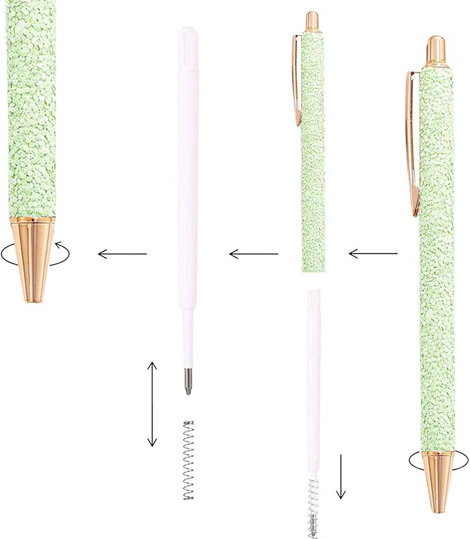 9 Pcs Fancy Pens for Women Glitter Colorful Ballpoint Pens Metal Retractable Pens Black Ink Medium Point 1.0 mm Pretty Cute Sequins Pens Journaling Pens for Women Girls (Fresh style)