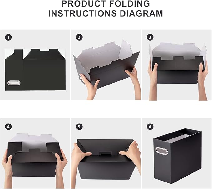 Oterri File Organizer, Small Storage Box, Cardboard File Folder Organizer, Collapsible File Box, Hanging File Organizer for Letter Size, Portable File Box with Handle, Only Box (Black,1 Pack)