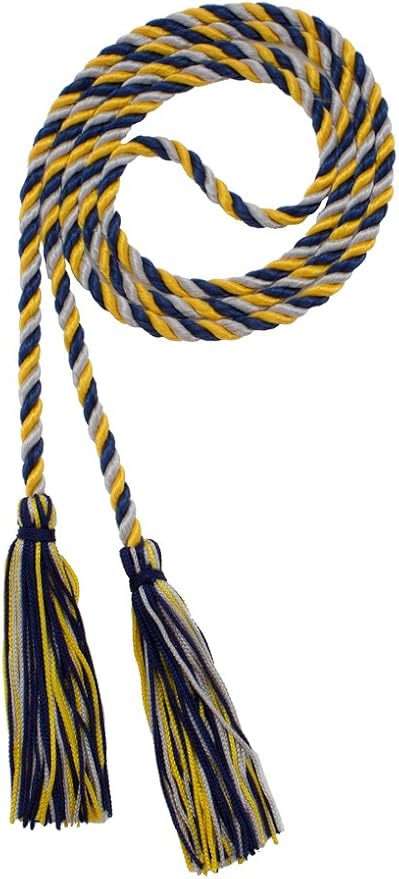Tassel Depot Graduation Honor Cord - Navy/Gold/Gray - Every School Color Available - Made in USA