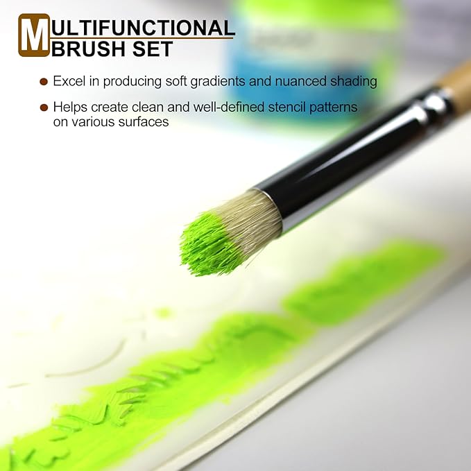 Wooden Stencil Brush Set, 6 Pieces Natural Hog Bristle Dome Stencil Brushes for Painting On Wood Wall, Stencil Projects, Card Making, DIY, Crafts and Acrylic Oil Watercolor Painting…