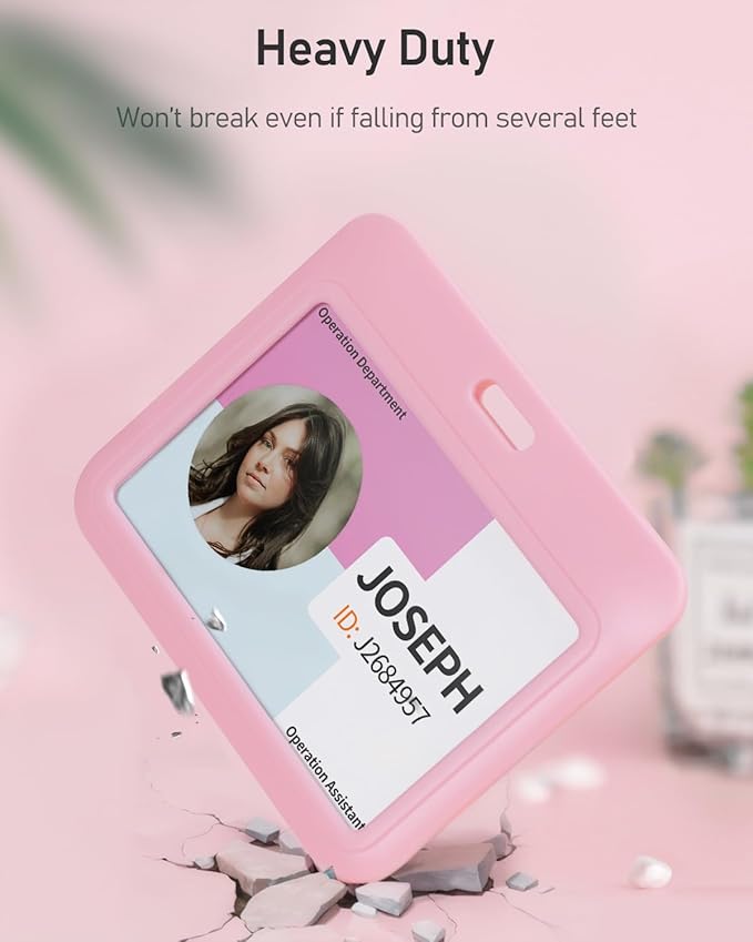 Uniclife 3 Pack Sliding ID Badge Holder Pink Horizontal Hard Plastic Case with Clear Window Card Protector Pouch for Office School ID Credit Cards Proximity Key Cards Driver’s Licenses and Passes