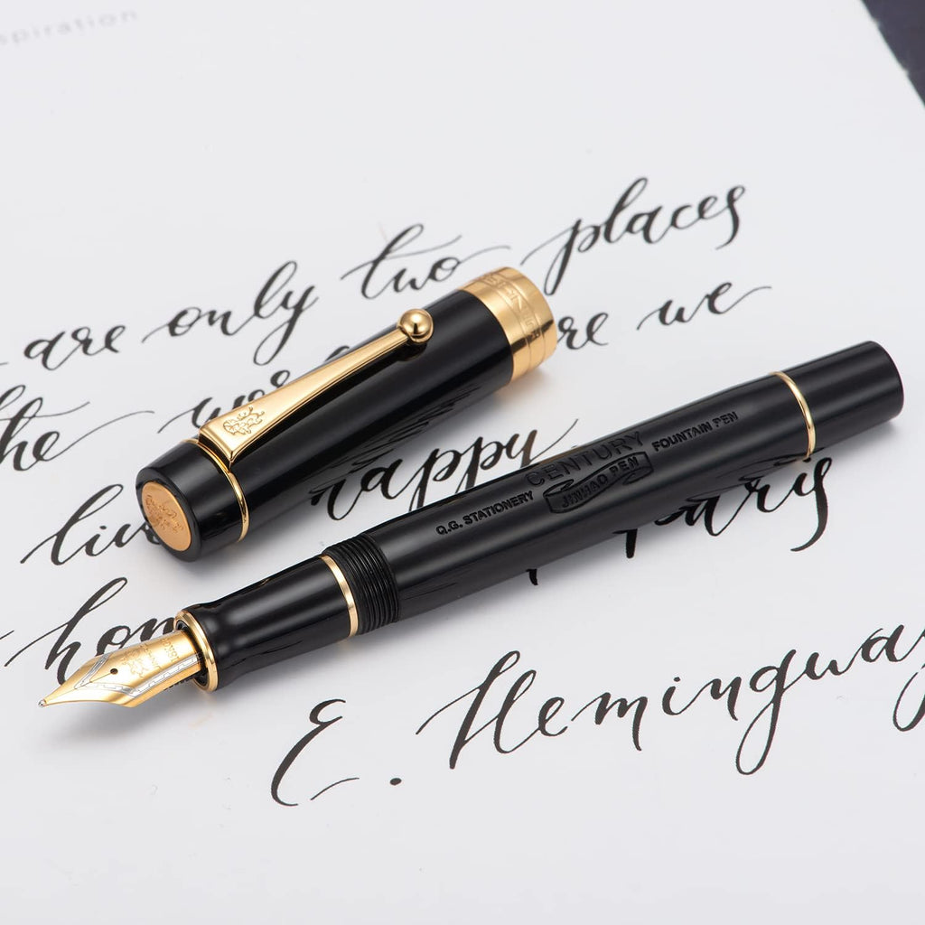 Jinhao 100 Fountain Pen Celluloid Classic Style, #6 Nib Smooth Writing Instrument with Refillable Converter and Pen Case Set