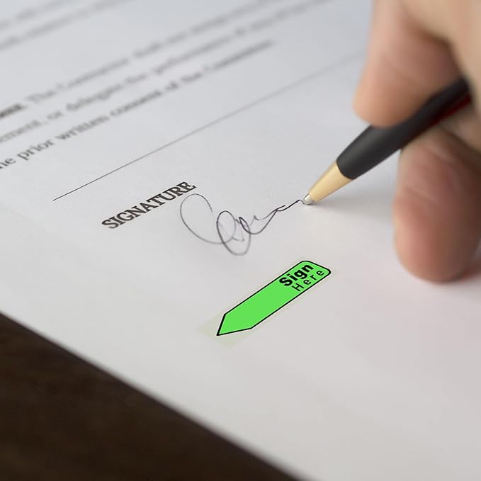 600pcs Stickers(6 Pack) Sign Here Labels, Sign Here Flags Sticky Notes Initial Tabs with Dispenser Arrow Labels Easy to Post for Office School Notary Books(Light green 1)