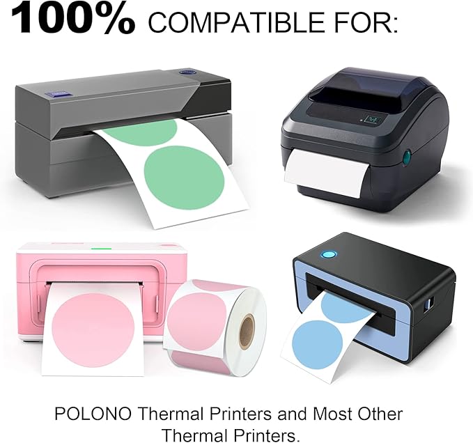 Misofuki 2" 750 Labels Blue Circle Direct Thermal Stickers Labels Roll Compatible with Zebra, Rollo, MUNBYN, Self-Adhesive Round Direct Thermal Labels