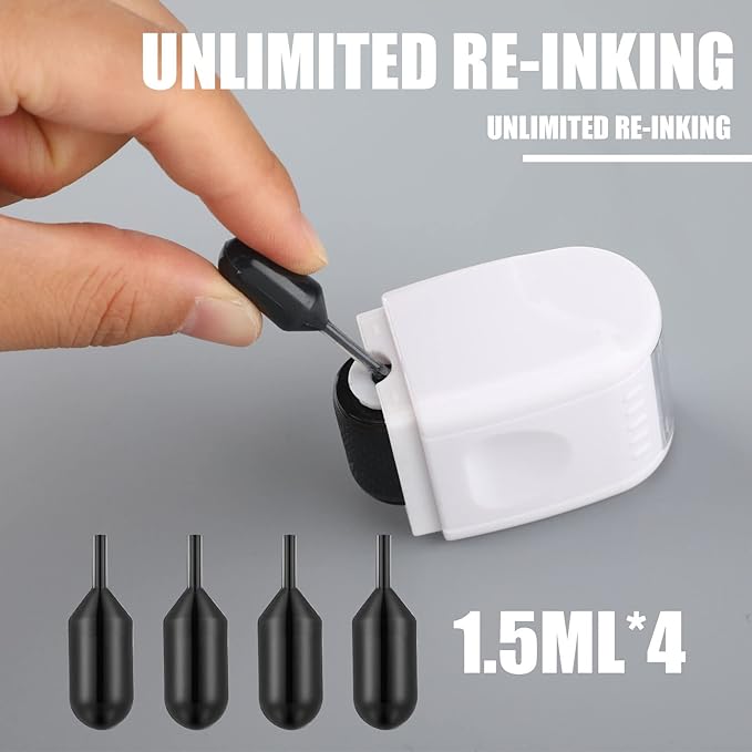 Nezyo 2 Pack Identity Protection Roller Stamp Identity Theft Stamp Confidential Roller Stamp Privacy Stamp Information Blocker Stamp and 4 Pack Refill Ink for ID Account Data Address Security(White)