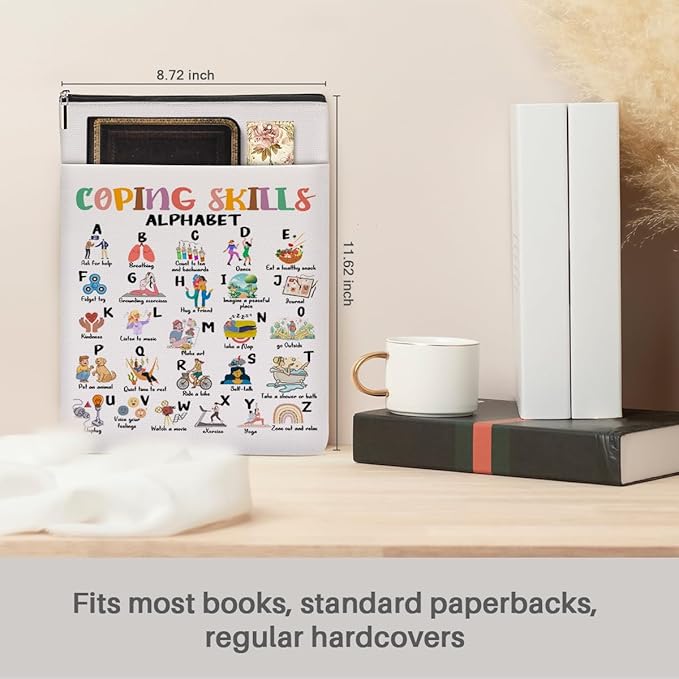 Book Themed Gifts Waterproof Book Sleeve Book Pouch Funny Reading Gifts SLP gifts Speech Therapy Gifts for Women Book Covers for Paperbacks Book Accessories Book Protector with Zipper and Front Pocket