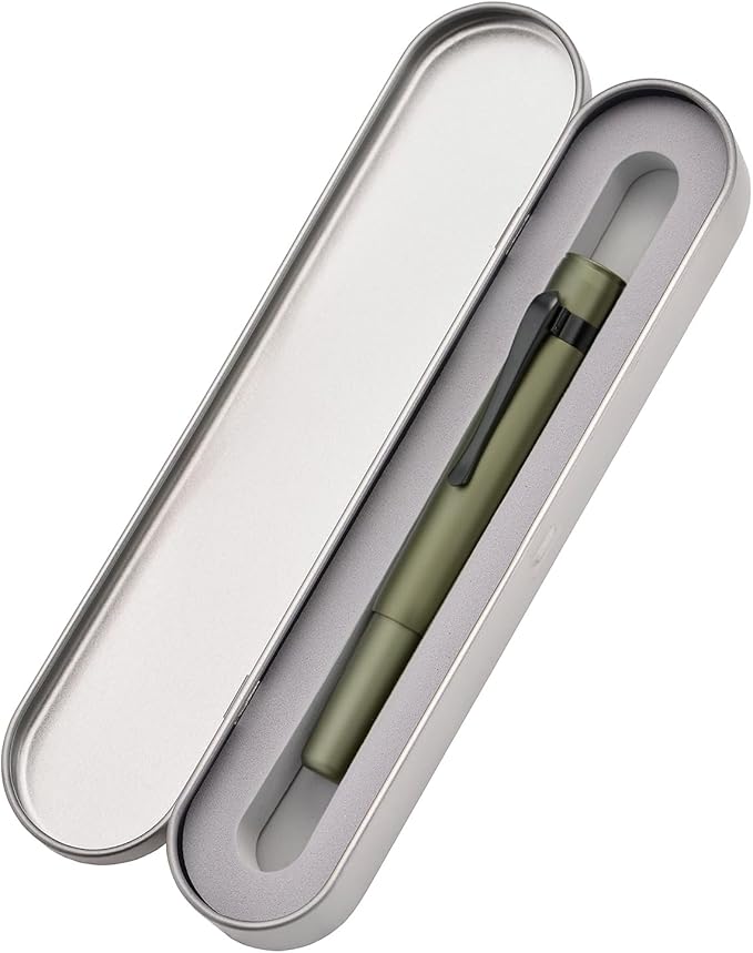 Hongdian M2 Black Forest Mini Fountain Pen, Fine Soft Nib & Sleek Shape Aluminium Short Pocket Travel Pen (Army Green)