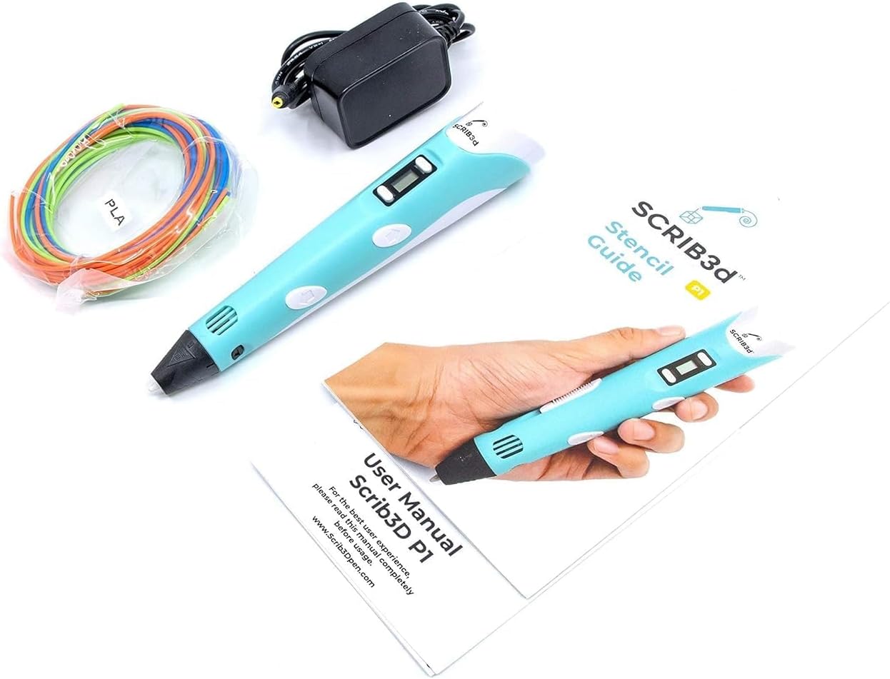 SCRIB3D P1 3D Printing Pen with 3 Starter Colors and PLA Refill Pack with 20 Assorted Colors