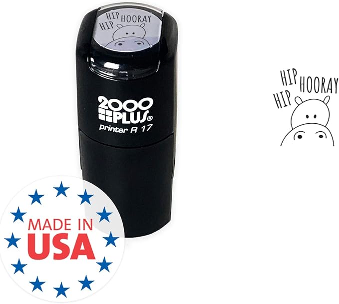 Hip Hip Hooray! Hippo Stamp / 2000 Plus Self Inking Teacher Stamper/Black Imprint Planner Worksheet Stamp
