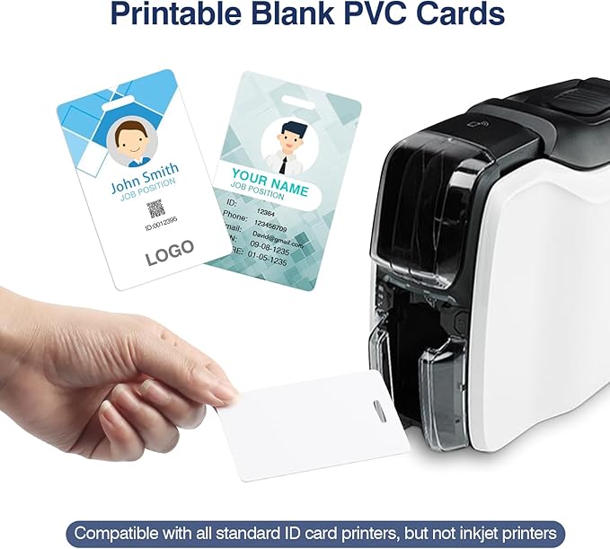 20 Pack Premium Blank PVC Cards with Slot Punch on Short Side - Vertical Slot Punch Blank ID Cards- CAETOUNG CR80 30 Mil Graphic Quality White Plastic Cards for Photo ID Badge Printers