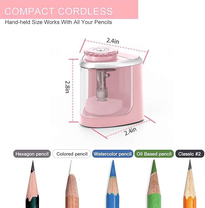 Pencil Sharpener Electric Pencil Sharpener for Kids, Blade to Fast Sharpen, Suitable for No.2/School/Classroom/Office/Home (Pink)