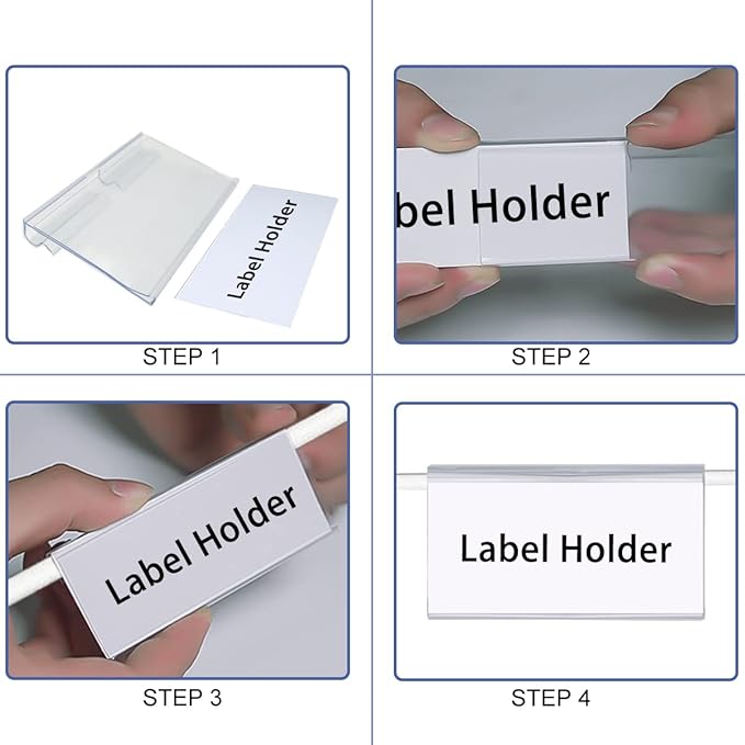 Diteje 20 Pack Plastic Wire Shelf Label Holder,Shelving Rack Retail Sign Hook Labels Clip On with Paper Inserts,3.15x1.50inch