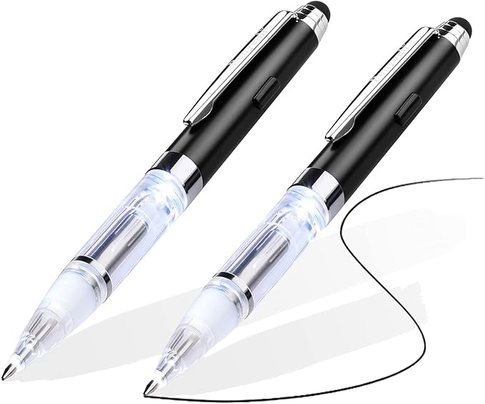 Pen with Light and Stylus Tip (2 cts), Penyeah 3 in 1 Light Up Pens with Rubber Tip Stylus for Touchscreens, Bright Light Pen for Writing in The Dark (2 White Light)