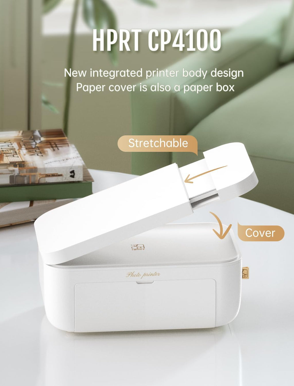 HPRT 4x6 Photo Printer, +20 Sheets&1 Ribbon, Picture Printer for iPhone, Android, Portable Dye-Sublimation, AR Video Printing（White）