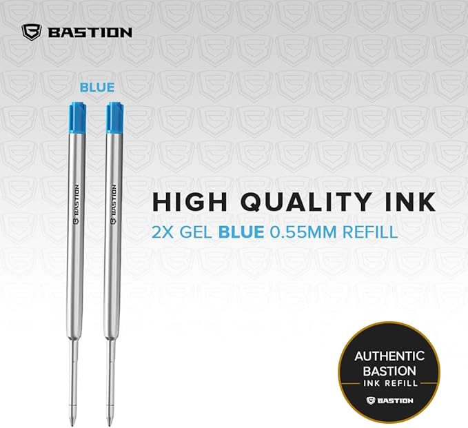BASTION® Premium Pen Refill, Deeply Pigmented Ink for All Bastion Bolt Action Luxury Pens, Standard Ink Refill with 0.55mm Fine Tip - Blue Gel, 2 PCs