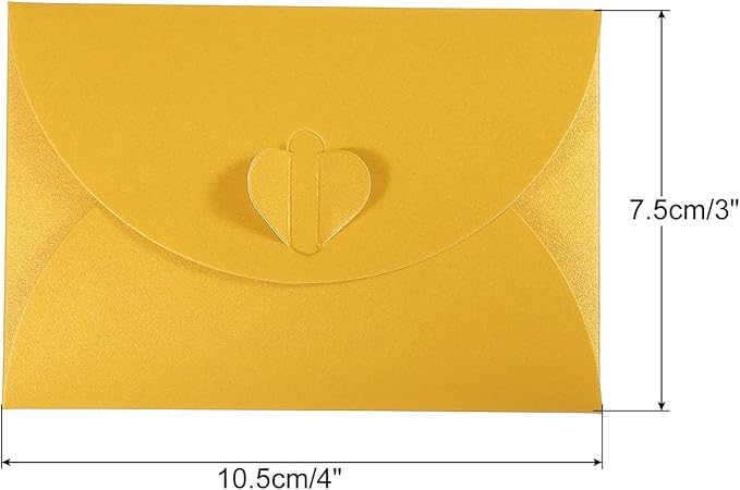 PATIKIL Gift Card Envelopes, 12 Pack Heart Shaped Clasp Small Gift Cards Holder Mini Envelope for Birthdays Weddings, Yellow