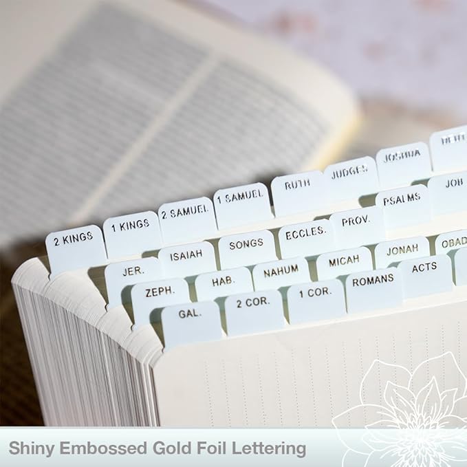 Idyllic Grace - Mini Bible Tabs, Embossed Gold Foil, Journaling, Small Bibles, Study Tool, 90 Tabs, Old and New Testament, Christian, Catholic, Apocrypha, Index Tabs, Matte Laminated - Mint to Be