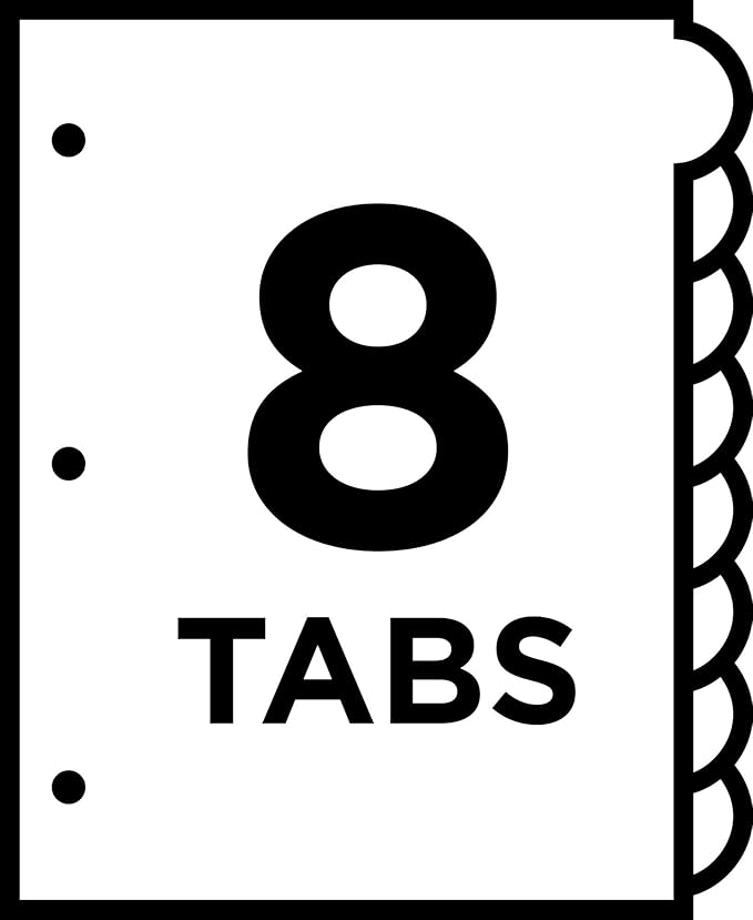 Avery Insertable Style Edge Plastic Dividers for 3 Ring Binders, 8-Tab Sets, Assorted White Frosted Designs, 24 Sets, 192 Divider Tabs (11291)