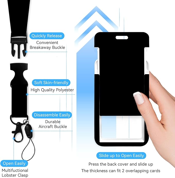 Black Badge Holder with Retractable Reel and Breakaway Lanyard，Badge Clips Retractable Heavy Duty Badge Reel，Keychain，ID Holder with Breakaway Lanyard for School Nurse Office Teen