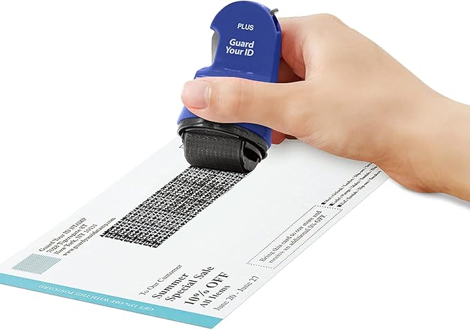 Guard Your ID 3 in 1 Wide Advanced Roller with Retractable Box & Envelope Opener and Identity Theft Prevention Security Stamp Blue