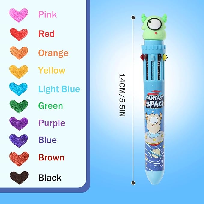 Multicolor Ballpoint Pen 0.7 mm, 10-in-1 Colored Pens Fine Point Retractable Cartoon Space Ballpoint Pens for Office School Students Kids Christmas Gift, 6 Pack