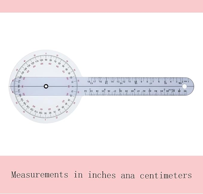 Goniometer 12 inch 360° Clear Protractor Physical Therapy, for Medical Range of Motion Measurement Angle Ruler and Protractors Bulk for Classroom